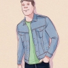 Iført en denimjakke
