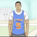 Iført en basketballtrøje